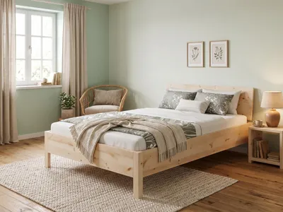 Produktbild von Metallfreies Doppelbett Holzbett Zirbe massiv 140x200 mit wählbarem Zubehör V-60.95-14ohne Zubehör