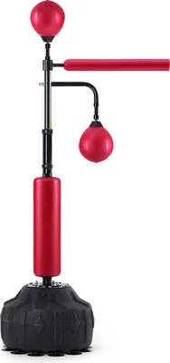 Image de SucceBuy Speed-Trainer de boxe, sac de boxe réflexe avec support, set de sac de frappe autonome réglable avec gants, Workout-Speed-Bag pour adolescents et adultes, entraînement dans la salle de fitness à domicile, rouge