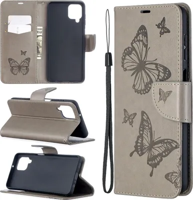 Produktbild von Mobigear Butterfly  Samsung Galaxy A12 Hülle Klapphülle Geldbörse - Grau