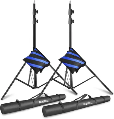 Image de Ensemble de 2 trépieds pour éclairage - Trépied pour lampe - Support d'éclairage - Trépied de studio - Trépied pour fond - Noir