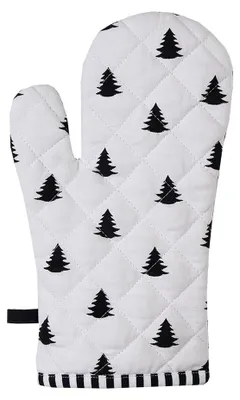 Produktbild von Clayre & Eef Ofenhandschuh 18x30 cm Schwarz Weiß Baumwolle Weihnachtsbaum