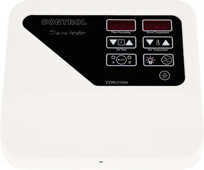 Zdjęcie produktu dla Jednostka sterująca pieca do sauny - Zewnętrzna jednostka sterująca - Naścienna - 220-240 V - Dla 3-9 kW - 40-105 °C - Sterowanie oświetleniem do 60 W - Cyfrowa