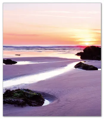 Produktbild von Wallario Herdabdeckplatte aus Glas, Größe 52 x 60 cm 1-teilig, Motiv Sonnenuntergang am einsamen Strand