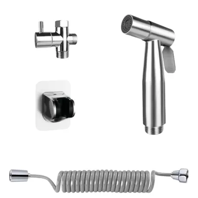 Produktbild von Bidet Handbrause Set aus Edelstahl mit 2m Schlauch und T-Adapter, WC Brause für Intimhygiene und Bad