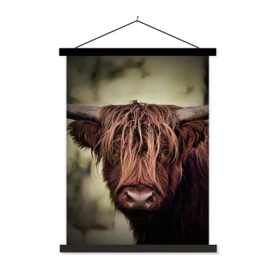 Produktbild von MuchoWow® Textilposter Schottischer Hochländer - Licht - Porträt - Natur 90x120 cm mit schwarzem Rahmen - Dekoration