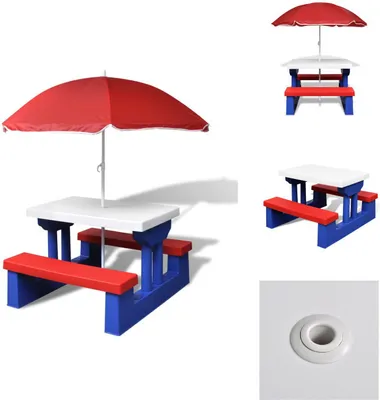 Produktbild von vidaXL Kinder-Picknicktisch mit Bänken Sonnenschirm Mehrfarbig - Gartentische