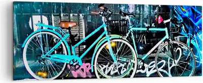 Produktbild von Bild auf Leinwand - Leinwandbild - Fahrräder Graffiti Straße Wand - 140x50cm - Wand Bild - Wanddeko - Leinwanddruck - Bilder - Kunstdruck - Wanddekoration - Leinwand bilder - Wandkunst - AB140x50-2949