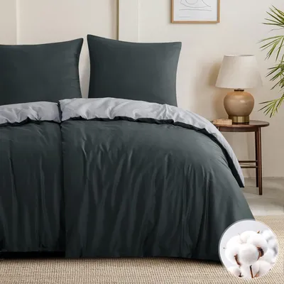 Imagen del producto de TRANKIELO® - Juego de ropa de cama de 135x200 cm - Algodón - Gris antracita - 4 piezas con cierre de cremallera