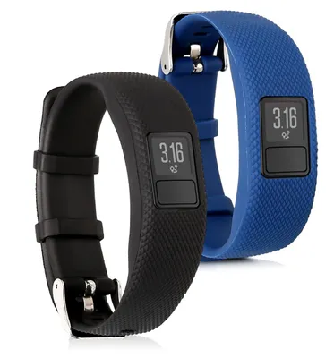 Produktbild von kwmobile 2x Uhrenarmband für Garmin Vivofit 4 Armband - Fitnesstracker Band Set aus TPU Silikon - Ersatzarmband Smartwatch - Schwarz Dunkelblau