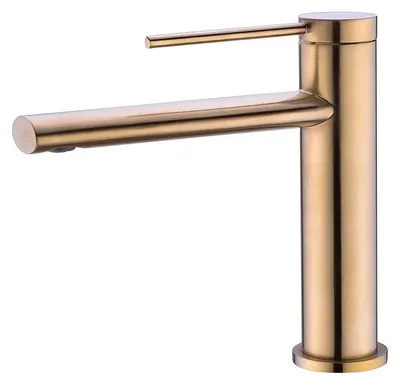 Produktbild von Badezimmerarmatur - Waschbeckenarmatur - Einlochmontage - Einhebelmischer - Warm- und Kaltwasser - Modernes rundes Design - Gebürstetes Gold