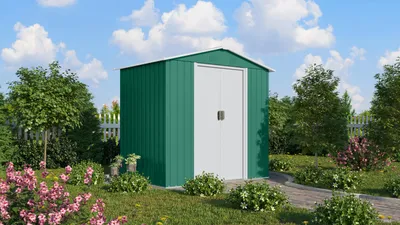 Obrázok produktu pre Plechový záhradný domček Pergart Köln II 65 184x119 cm zelený
