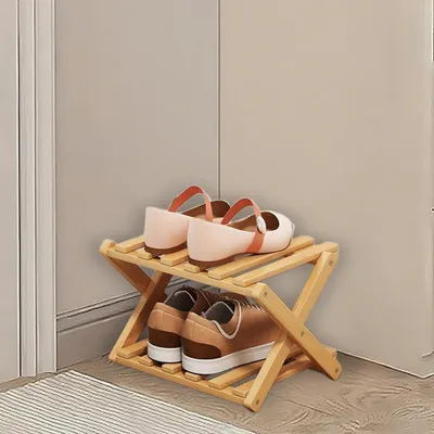 Produktbild von Faltbares Schuhregal Holz 2 Etagen platzsparend Bambus 2 Ablagefächer