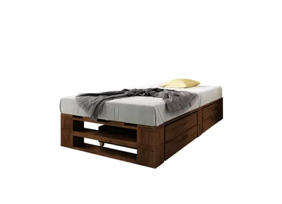 Produktbild von Lermowood Palettenbett M2 120 x 200 cm mit Lattenrost und 2 BettkästenPalisander Holzbett Massivholzbett Bett aus Paletten Seniorenbett Kinderbett Jugendbett