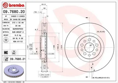 Immagine prodotto di 2x BREMBO 09.7680.21 Disco freno
