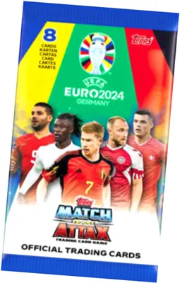 A product pack of trading cards featuring football players from UEFA Euro 2024.