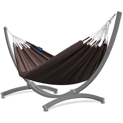 Produktbild von Potenza Outdoor Hängematte mit Tytan Gestell für 2 Personen I 100% Baumwolle Doppelhängematte 230x160 cm, 200kg I Hängemattengestell 350kg, wetterfest