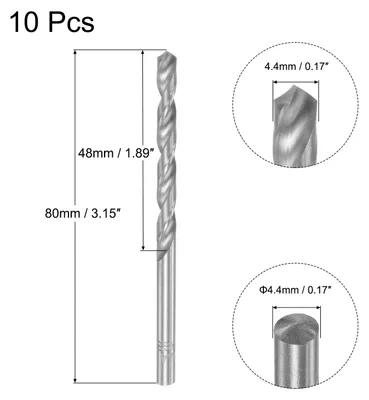 Produktbild von 10 Stk. Spiralbohrer Metall 4,4mm HSS W6542 Mikrobohrer Voll Geschliffen Bohrer fš¹r Baustahl Kupfer Aluminium 80mm L?nge