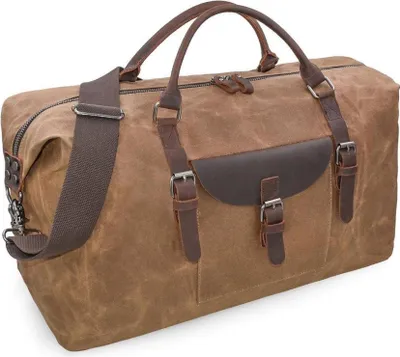 Produktbild von Herren Vintage Leder Canvas Weekender Reisetasche Wasserdicht