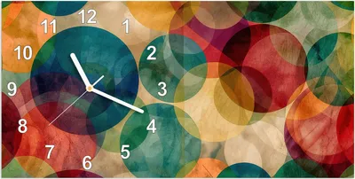 Produktbild von Wanduhr aus Glas mit Motiv Farbenfrohe Kreise- 60 x 30 cm - inkl. Aufhängesystem