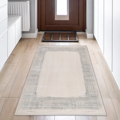 Obrázek produktu pro Elegantní designový koberec | lesklý | v modré a bílé barvě Rozměr - 80 x 150 cm