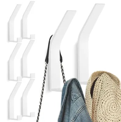 Produktbild von 8 weiße Garderobenhaken, unsichtbare Wandhaken, hochwertige Schraubhaken, moderne Wandhaken zum Aufhängen von Kleidung, Mänteln, Schals und Taschen