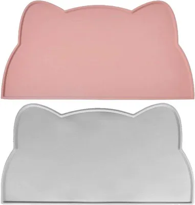 Immagine prodotto di Set Azomor® composto da 2 tappetini impermeabili in silicone per la pappa, antiscivolo e con bordi rialzati, rosa e grigio