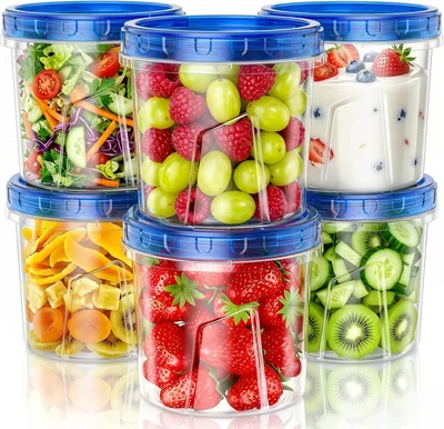 Productafbeelding van Voedselopslagcontainers met deksel, set van 6 stuks, elk 720 ml, luchtdichte voorraadcontainers, geschikt voor magnetron en vriezer