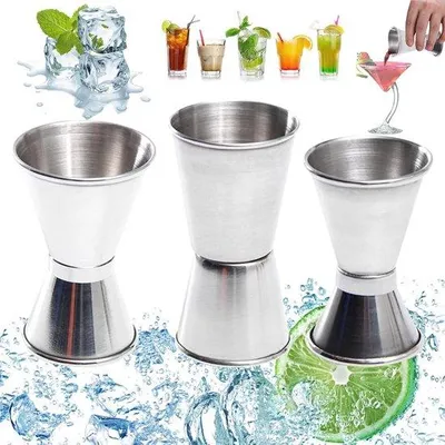 Produktbild von Doppelseitiger Messbecher - Doppelgesichtig - Edelstahl - Drei Fassungen - Für Bar - Party - Wein Cocktail