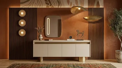 Immagine prodotto di Mobile contenitore bianco elegante, in legno, con specchio