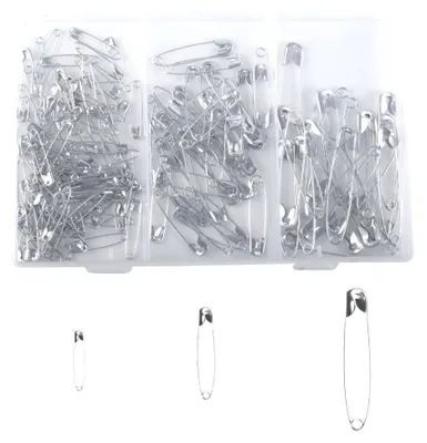 Produktbild von 150 Sicherheitsnadeln in verschiedenen Größen für Handwerk und Nähen, Silber 28 mm, 38 mm, 55 mm
