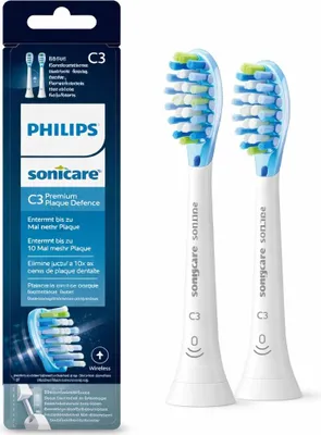 Produktbild von Philips C3 Premium Plaque Defence HX9042/17 2x Weiße Bürstenköpfe für Schallzahnbürste, 2 Stück(e), Weiß, Gummi