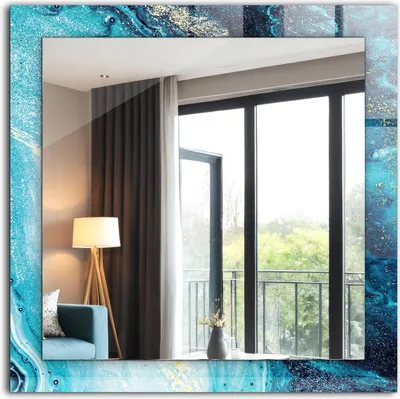 Produktbild von Bedruckter Spiegel - Wandspiegel - Dekorativer - Modern - 60x60 cm - Abstrakte Blaue Kunst