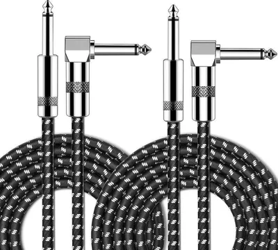 Produktbild von INF Schwarz-Weiß Geflochtenes Kabel, Winkel-Gerade, Bass E-Gitarre, 3M/5M 2m