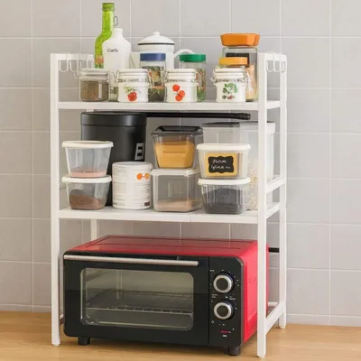 Produktbild von DanDiBo Verstellbares Küchenregal Weiß für Arbeitsplatte Stehend 3 Stufig 40-64 cm Regal Küche 96684 Standregal