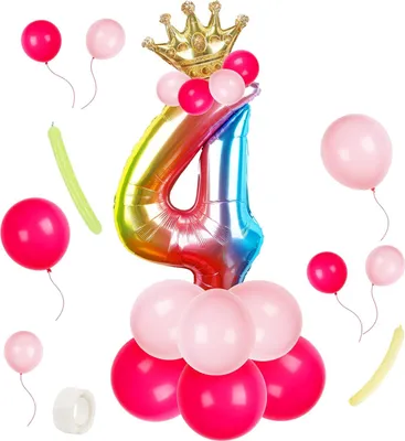 Immagine prodotto di Set Di Palloncini Di Compleanno Per Bambine Di 4 Anni - Rosa