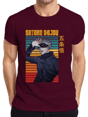 Zdjęcie produktu dla SATORU GOJOU Jujutsu Kaisen Blindfold Anime Gift Retro Koszulka Męska, Bordowy, S