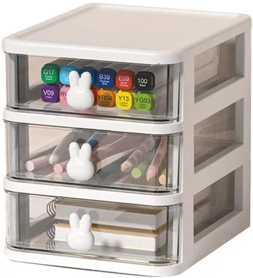 Productafbeelding van Plastic organizer - Transparante plastic doos - Hoge capaciteit - Wit, 3 lagen - Kleine opladerhouder - Ideaal voor kantoor en thuis