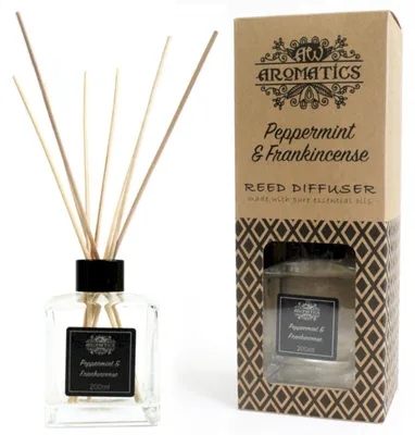 Produktbild von Diffusor mit Stäbchen und ätherischen Ölen – Pfefferminze und Weihrauch