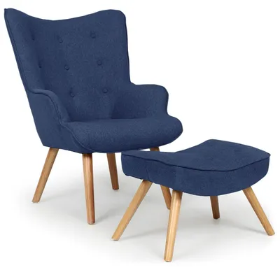 Image de MENZZO Fauteuil scandinave + pouf Lylou Tissu Bleu