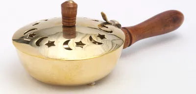 Produktbild von Räucherpfanne, Weihrauchpfanne mit Holzgriff "Mond und Sterne" Länge 18 cm für Räucherkohle