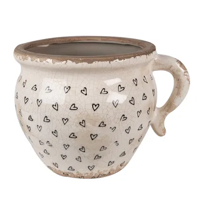 Immagine prodotto di Vaso da fiori Clayre & Eef 17x14x12 cm Beige Nero Vetroceramica Cuori