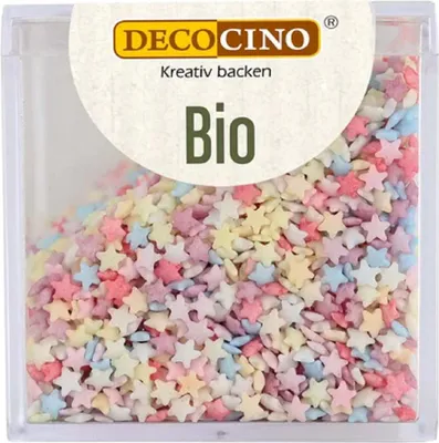 POSYPKA CUKROWA KOLOROWE GWIAZDKI BIO 50 g - DECOCINO  (PRODUKT SEZONOWY)