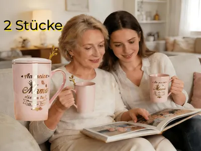 Produktbild von 2 X Tasse  Kaffeetasse Teetasse mit Deckel und Löffel Ideal als Geschenk zum Muttertag – Die beste Wahl für Mama.