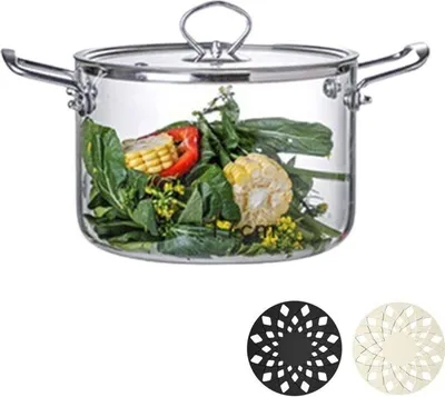 Produktbild von Glastopf mit Deckel beheizbarer Kochtopf mit Silikon 2Topfhalter 3,5 l | Herdplatte Kochen Suppe Milch Küche
