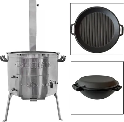 A cooking set with a large pot and two accessories.