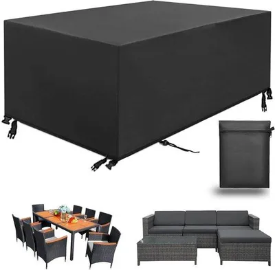 Obrázok produktu pre Vodotesný ochranný obal na záhradný nábytok Unyqoos® – 213 × 132 × 72 cm – vyrobený z materiálu Oxford 420D s striebornouPolyuretánvrstvou, sťahovacou šnúrou a 4 kotvičkami na upevnenie proti vetru