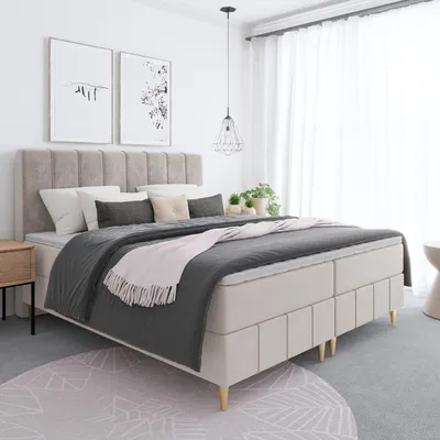 Produktbild von Bett, Boxspringbett BEGI - auf hohen Beinen mit Bonnel-Matraze, T25 Topper, Bettkästen, Doppelbett, Stauraum, 120x200 cm, (Beige- ITAKA 46)