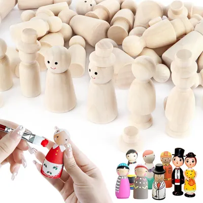 Productafbeelding van Houten figuren om te beschilderen, 50 stuks, poppen voor