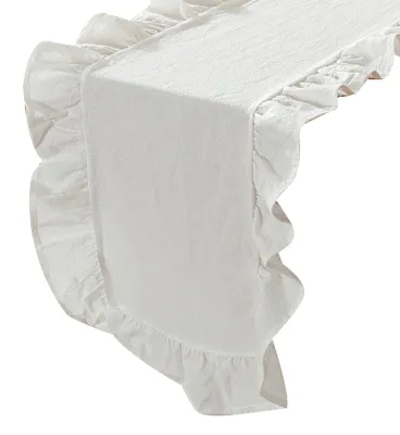 Produktbild von Gerüschter Tischläufer mit gewelltem Rand, rustikaler Tischläufer, waschbar, im Landhausstil, für Esstisch, Hochzeit, Brautparty, Dekoration