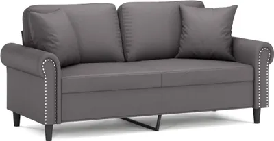 Produktbild von vidaXL 2-Sitzer-Sofa mit Zierkissen Grau 140 cm Kunstleder